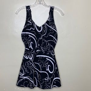 T.H.E. SWIMWEAR Modest Skirted Black & White One Piece  Swimsuit Sz 12 (B/C cup)